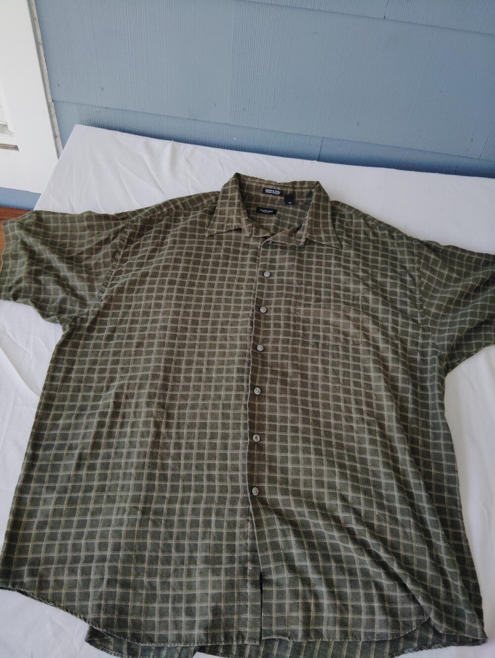 Van Heusen Men's Olive Green Windowpane Button-Down Shirt 3XL